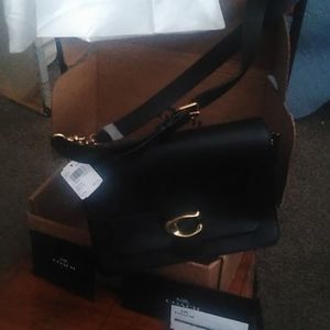 2020 Coach black leather tags on it purse